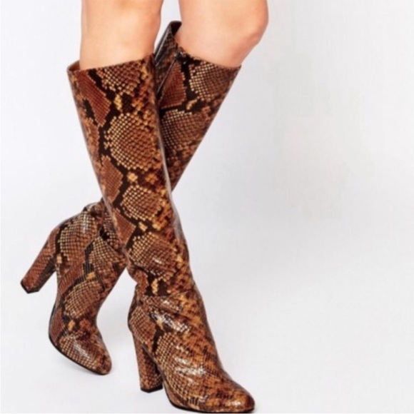 Aldo Leather Snake Print Boots - Picture 2 of 10